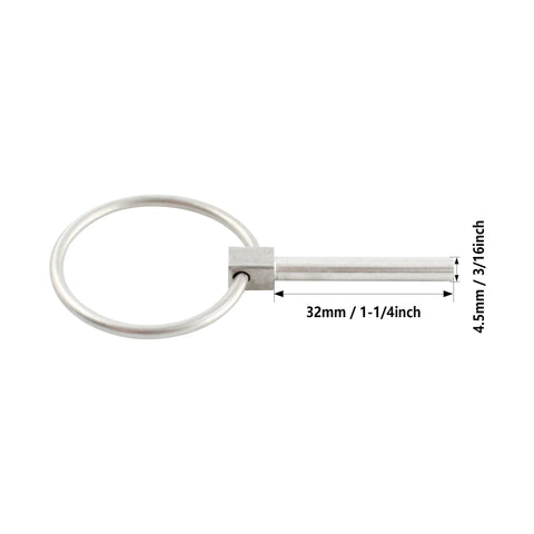 Heavy Duty Lynch Pin Set Two Pack 3/16 Inch By 1-1/4 Inch 304 Stainless Steel Lynch Pins with ring, dimensions shown