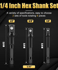 Heavy Duty Impact Grade Socket Adapter Set 1/4, 3/8, 1/2 Inch Drive Hex To Square Shank CrV Driver Adapters for drills