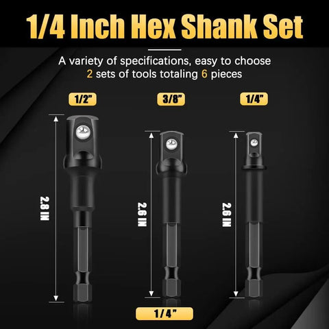 Heavy Duty Impact Grade Socket Adapter Set 1/4, 3/8, 1/2 Inch Drive Hex To Square Shank CrV Driver Adapters for drills