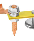 Upgrade Your Setup With This 2Pc Magnetic Welding Ground Clamp Kit Featuring Double Plus Single Magnet Heads For Super Strong Suction And Reliable Stability During Tough Welding Jobs, showing dual magnet head with copper and iron parts.