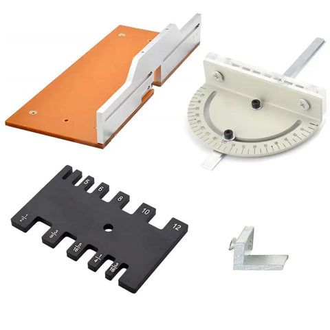 Precision Aluminum Router Table Insert Plate With Miter Gauge Guide Fence Sliding Brackets, 245mm plate and miter gauge for woodworking.