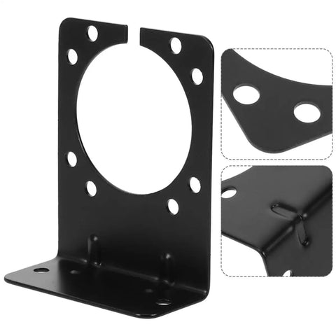 2 Pack Heavy Duty Trailer Wiring Harness Mounting Brackets Iron Construction For Easy Install And Stable Power Transmission Rugged Mounts Fit 7 Way RV Sockets And Vehicle Sides black iron bracket with mounting holes for 7-way RV socket