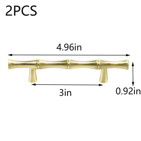 Bamboo Shape Zinc Alloy Drawer Pulls In Brushed Gold Finish 4.96 Inch Length 3 Inch Center To Center Hole Distance Solid Door Handles 2 Pack