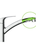 Cutaway of Eurosmart Dual Spray Pull Out Kitchen Faucet With Sprayer 1.75 GPM Chrome Durable Stainless Finish showing internal mechanism
