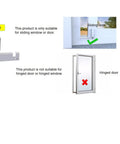 Diagram showing Upgraded Footlock Kit For Sliding Doors And Windows, Heavy Duty Kick Lock with an illustration of suitable and unsuitable doors.