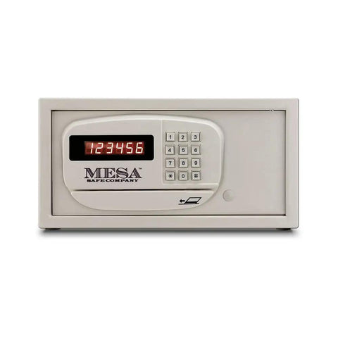 Electronic Burglary Safe for Home and Hotel Use Compact 0.4 Cu Ft Security Safe With Electronic Lock Putty Color Residential and Hospitality Security Protection front view