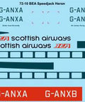 1/72 Scale Aircraft Decals Kit Dope Speedjack Heron Accessories In Multicolor Paper Details For Realistic Civil And Military Model Plane Builds For Scale Modeling Hobbyists And Collectors showing decal sheet with BEA and Scottish Airways liveries.