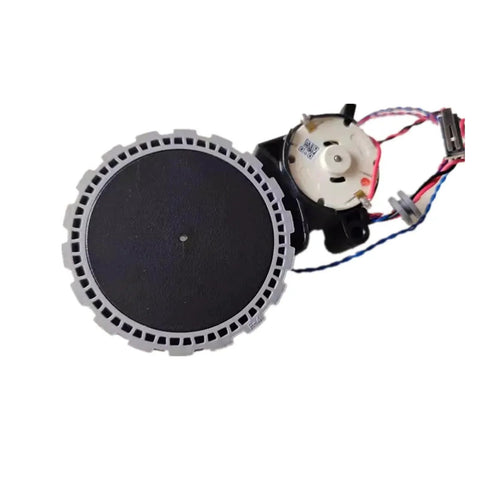 Left wheel assembly for Ecovacs Deebot T10/T20/X1/X2 Omni vacuum; gray wheel with black center and wiring