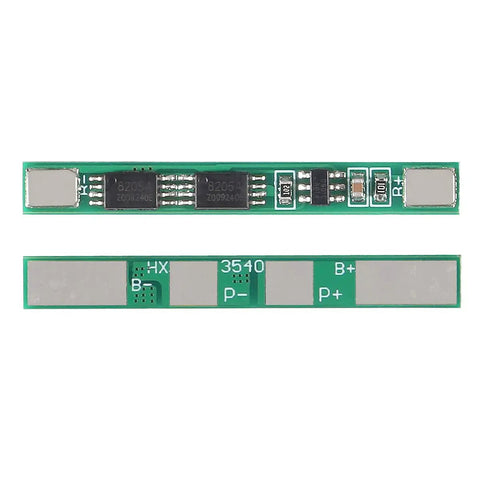 12 Pack 1S 3.7V 4A BMS Protection Board For 18650 Lithium Ion Cells, green circuit board with chips and terminals, compact design.