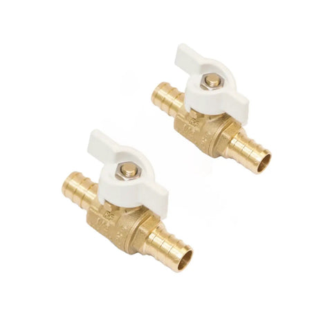 Half Inch Brass PEX Ball Valve With White T Handle Quarter Turn Shut Off Valve For Hot Or Cold Water Tubing Mini Barb Fittings