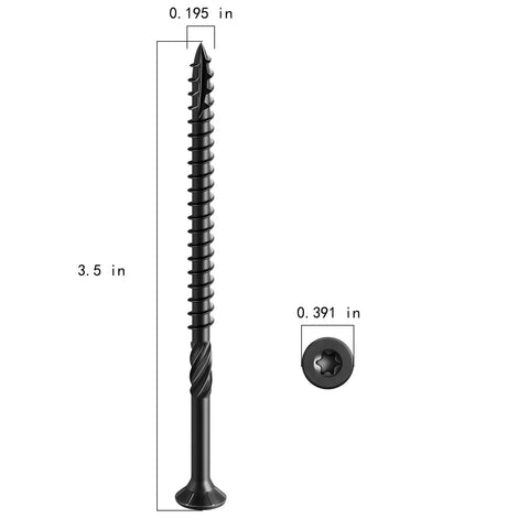 Size Ten 3.5 Inch Black Deck Screws For Exterior Wood, Rust Resistant Epoxy Coated, 117 Pieces (2 Lb), Torx T25 Star Drive