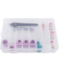 Top Tier TIG Welding Torch Consumables Kit With Gas Lens Ceramic Nozzles Copper Electrode Clips packed in clear case.