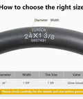 Heavy Duty 24x1 3/8 Inner Tubes 37-540 With AV32mm Schrader Valve size guide diagram for 24x1 3/8 bicycle tires and wheelchairs.