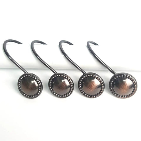 12 Pack Vintage Metal Shower Curtain Hooks With Round Glide Rings For Easy Hanging, No Fuss Bath Curtain Clips close-up