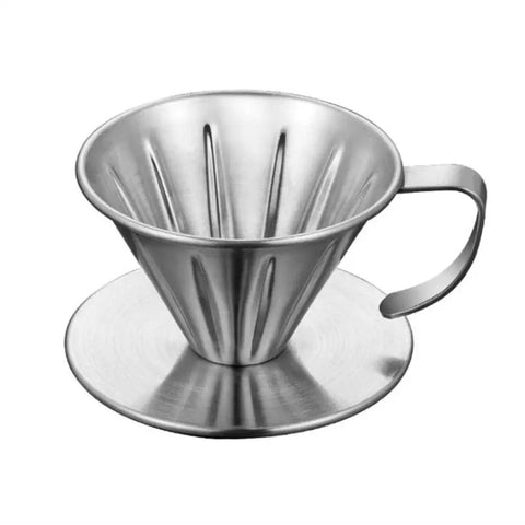 Pour Over Coffee Dripper With Stainless Steel Cone Filter, Reusable V Shaped Dripper With Handle, shown from side angle