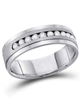 Mens 14k White Gold Diamond Wedding Band Rockin Solid Channel Set With 0.50 Cttw Round Stones I1 Clarity G H Color Heavy 6mm Width side view showing channel set diamonds