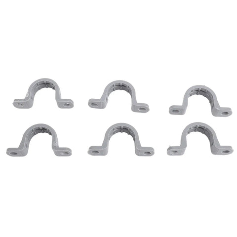 Six gray One Inch PVC Conduit Clamp With Two Hole U Bracket Pipe Strap For HVAC Telecommunication Refrigeration And Lighting