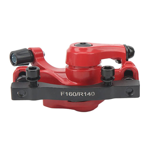 1 Pair Aluminum Alloy Mechanical Disc Brakes For Mountain Road Electric Scooter Cable Puller Kit close up of red aluminum brake caliper