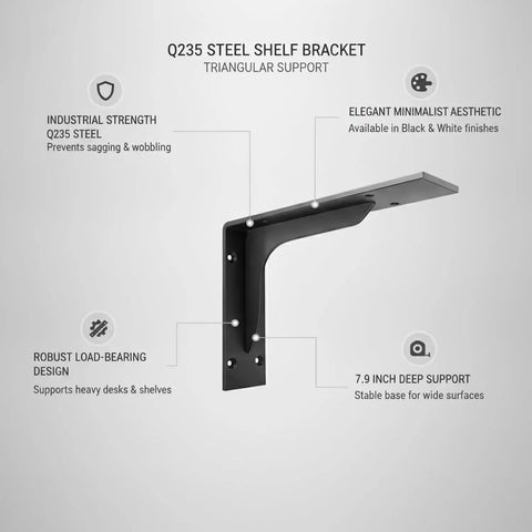 Triangular Steel Shelf Brackets For Floating Desks And Wall Shelves Rock Solid Wall Mounts diagram with Q235 steel features