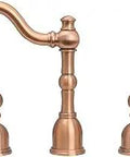 Copper Widespread 8 Inch Bathroom Sink Faucet With Dual Handles 3 Hole Mount Solid Brass Body Built To Last Lavatory Tap Smooth One Quarter Turn Valves Rust And Tarnish Resistant Finish showing full set.