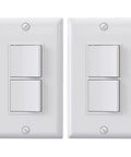 Decorator Double Rocker Light Switch With Two Single Pole Paddles 15A 120V In Wall On Off Self Grounding Includes Wall Plate UL Listed Glossy White Pack Of Two
