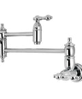 Pot Filler Faucet With Metal Lever Handle Polished Chrome Spout Height 8.125 Inch Wall Mount Drip Free Ceramic Disc Cartridge