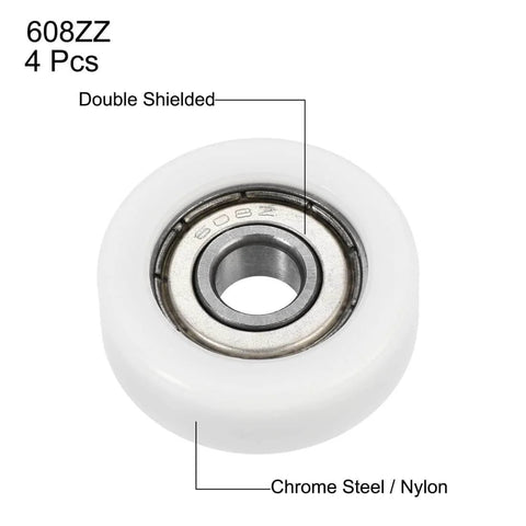 608ZZ Ball Bearing Guide Pulley Roller Round Wheel 8x30x10mm Double Shielded Chrome Steel Bearings GCr15, 4 pack, front view
