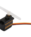 Micro Metal Gear Analog Servo Delivers Dope Coreless Motor Power, compact size with white propeller, ideal for RC robots and helicopters.