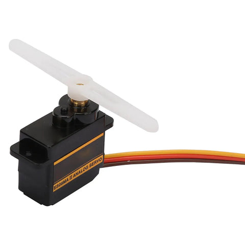 Micro Metal Gear Analog Servo Delivers Dope Coreless Motor Power, compact size with white propeller, ideal for RC robots and helicopters.