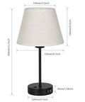 Industrial Metal Table Lamp with Linen Shade and Dual USB Ports, 15.7 inches tall, front view