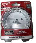 Front view of Milwaukee 3-5/8 in ice-hardened bi-metal hole saw, multi-material, in packaging.