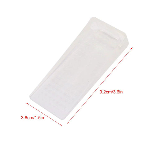 Transparent TPR door stop wedge 9.2cm x 3.8cm, part of Ten Pack No Drill Stackable Transparent Door Stops, anti collision design.