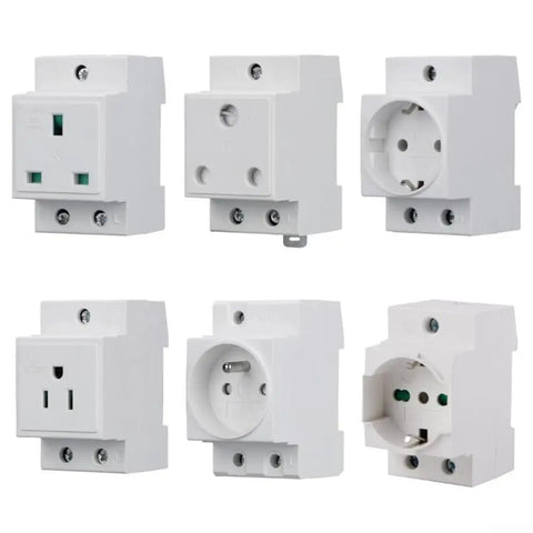 Rock Solid Din Rail Ac Power Socket With Bulletproof Flame Retardant Nylon Casing And Straight Up Built Tight Energy Supply For Rough Job Sites That Want Zero Stress Setup Anytime, showcasing multiple AC socket types.