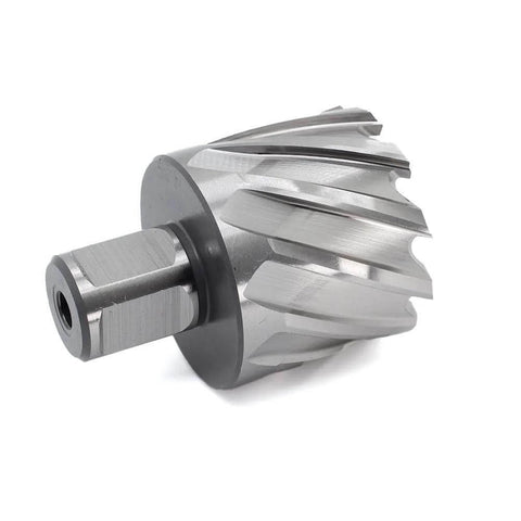Annular cutter with Weldon shank and two flat sides, silver with fluted teeth for magnetic drill press
