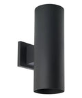 5 Inch Cylinder Outdoor LED Wall Sconce With 2 Lights Up And Down, black aluminum wall mount, for indoor or exterior porch use