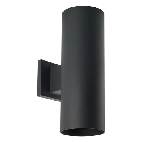 5 Inch Cylinder Outdoor LED Wall Sconce With 2 Lights Up And Down, black aluminum wall mount, for indoor or exterior porch use