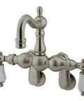 Vintage Center Wall Mount Tub Faucet Brushed Nickel Finish With Adjustable Swing Arms Porcelain Lever Handles