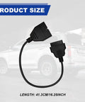 Plug And Play OBD1 To OBD2 Adapter Cable For Scan And Diagnostics OBD1 Scanner To OBD2 Converter Universal 12 Pin To 16 Pin Socket Code Reader Diagnostic Tool Durable Metal And Plastic Build For GM Vehicles shown with car background and dimensions 41.3CM/16.25INCH