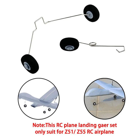 RC Airplane Landing Gear Replacement Kit With Wheel Set For Z51 Z55 Models, showing 20mm front and 13mm rear wheels