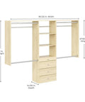 Wall Mounted Closet Organizer With Deep Shelves And Drawers Heavy Duty Laminated Wood Wardrobe System For Sweaters And Coats, 96.125" wide.