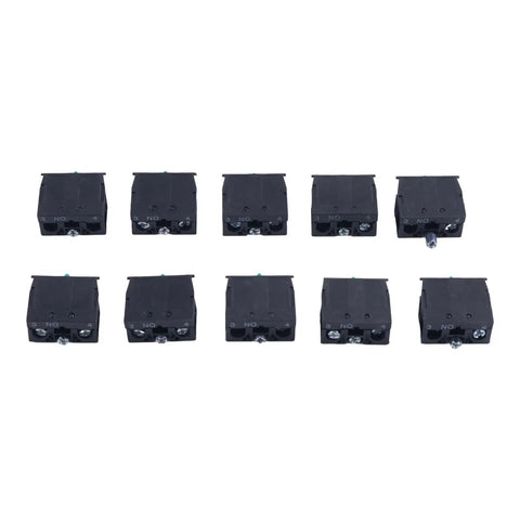 10 Pack Heavy Duty Contact Block And Momentary Push Button Switch Zb2 Be101 resting in a row, showcasing sturdy black plastic design.