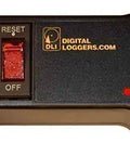Enclosed AC DC Power Relay with Protection and Debounce Screw Terminals, 120V Trigger Input, front view showing reset and power buttons.