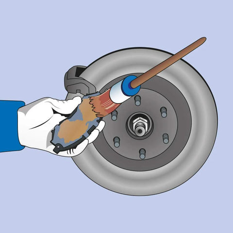 WEICON copper paste anti-seize applied with brush to wheel hub (front view)
