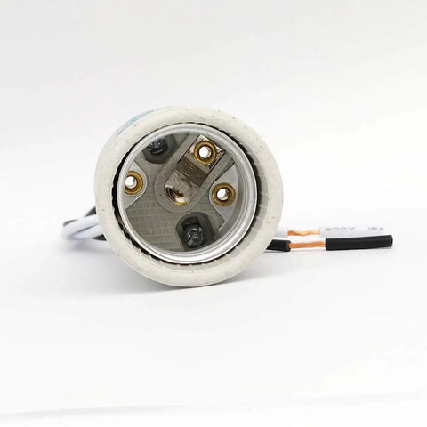 Front view of Durable Ceramic E26 And E27 Light Socket With 12 Inch Wire Lead No Fuss Standard Medium Screw Base