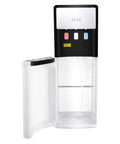 Bottom Loading Water Dispenser With Heating And Cooling Three Temperature Settings 500 Watt And 75 Watt Power Delivers 1.32 Gal Per Hour Hot Water Energy Efficient Home And Office Cooler White with open lower compartment