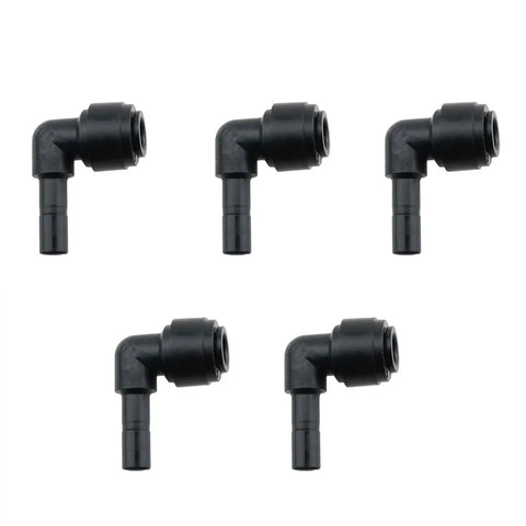 Five Pack One Quarter Inch Tubing Elbow Fittings Black 90 Degree Push To Connect Water Pipe Connectors For Water Filter And RO System