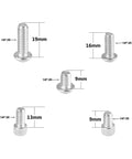 Heavy Hitter 1/4X20 Threaded Stainless Steel Screws Assortment with 9mm, 13mm, 16mm, 19mm lengths for camera rig use.
