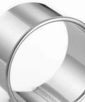 Close-up of a large stainless steel circle cutter from the 12 Piece Round Cookie Cutter Set With Graduated Circle Cutters In 18 8 Stainless Steel.