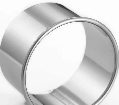 Close-up of a large stainless steel circle cutter from the 12 Piece Round Cookie Cutter Set With Graduated Circle Cutters In 18 8 Stainless Steel.
