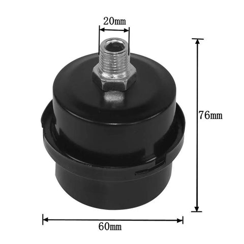 Two Pack Air Compressor Silencer Filter Metal Intake Noise Muffler Half Inch Pipe Thread 20mm, showing dimensions and design.